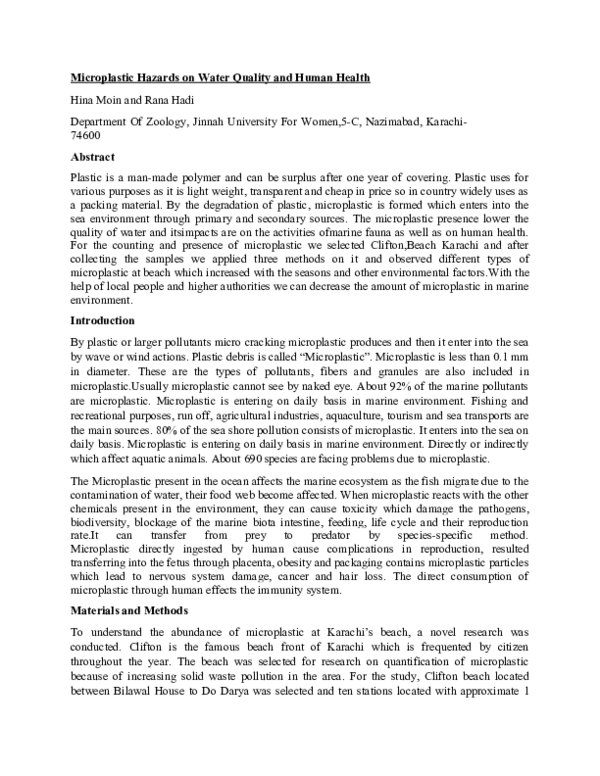 (DOC) Microplastic Hazards on Water Quality and Human Health 2