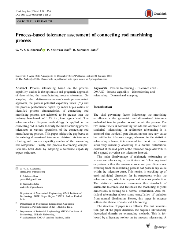 (PDF) Processbased tolerance assessment of connecting rod machining