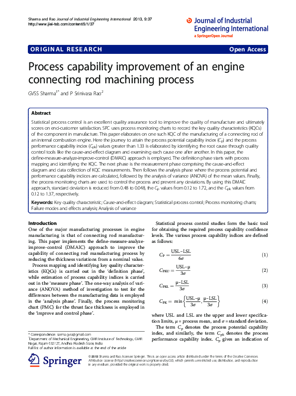 (PDF) Process capability improvement of an engine connecting rod