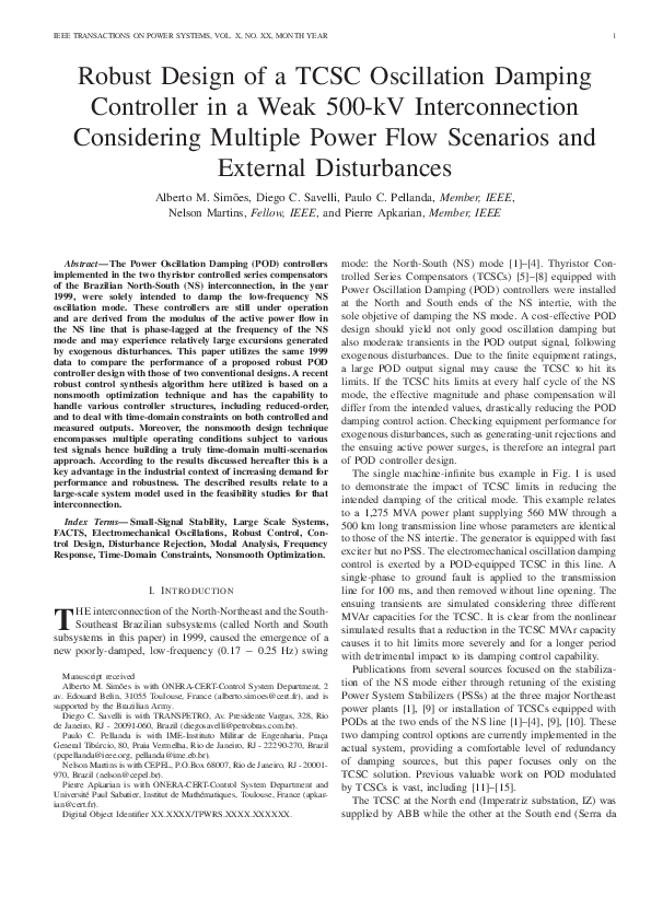 (PDF) Robust Design of a TCSC Oscillation Damping Controller in a Weak ...