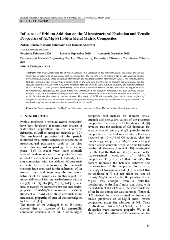 (PDF) Influence of Erbium Addition on the Microstructural Evolution and ...
