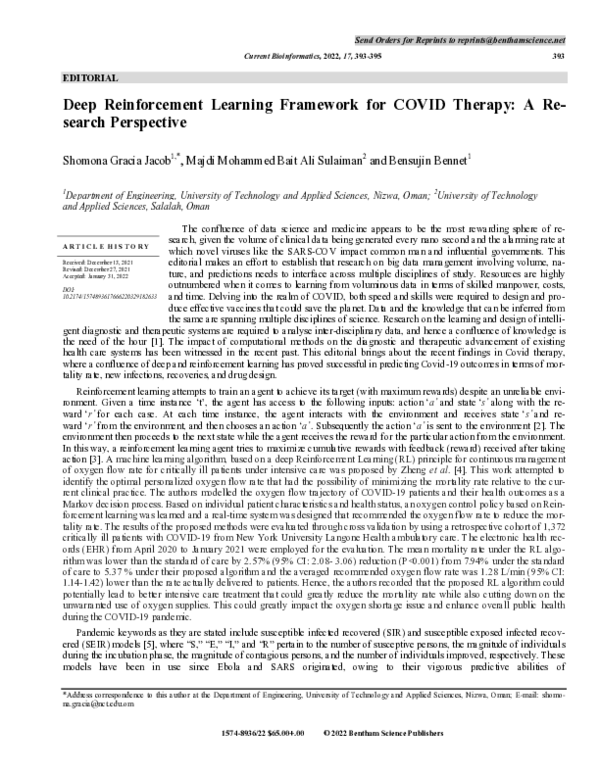 (PDF) Deep Reinforcement Learning Framework for COVID Therapy: A ...