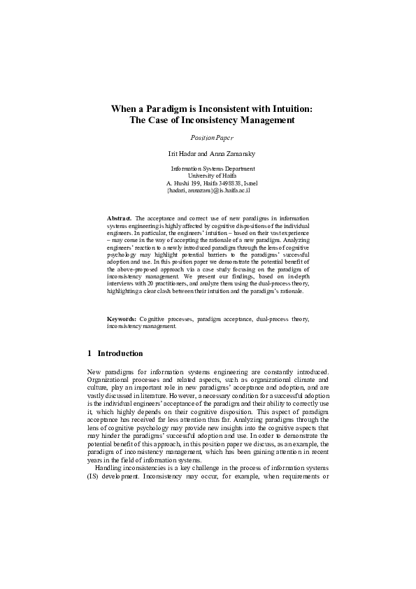 (PDF) When a Paradigm is Inconsistent with Intuition: The Case of ...