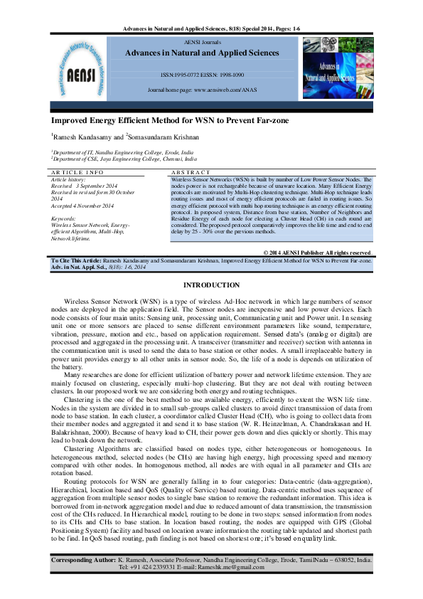 (PDF) Enhanced Energy Efficient Method for WSN to Prevent Far-Zone