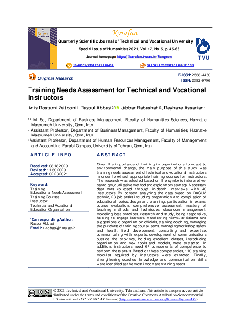 (PDF) Training Needs Assessment for Technical and Vocational Instructors
