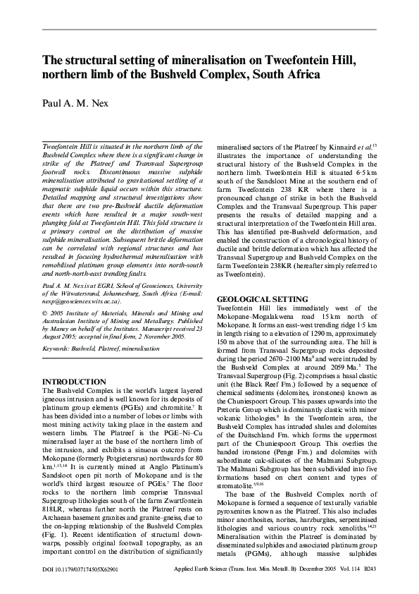 (PDF) The structural setting of mineralisation on Tweefontein Hill ...