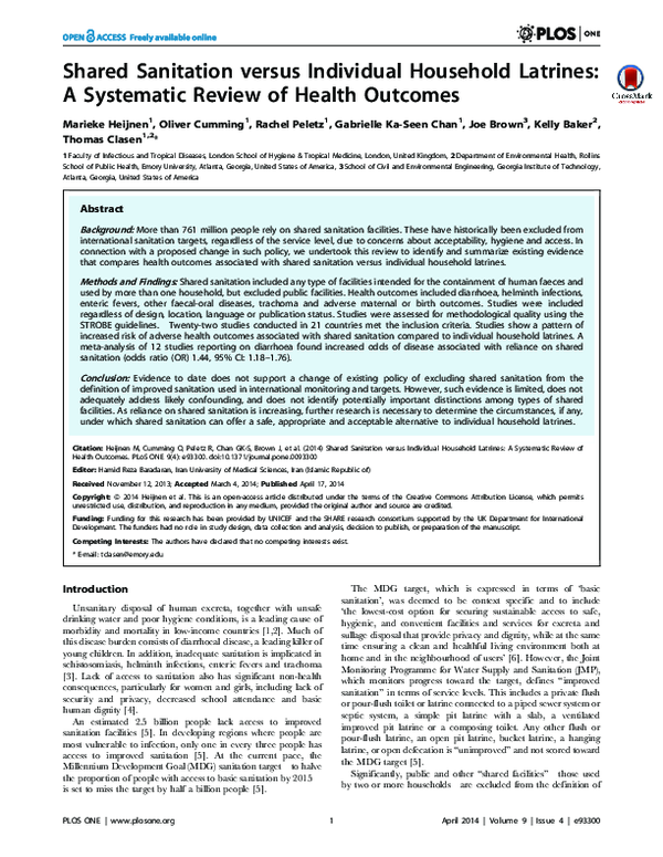 (PDF) Shared Sanitation versus Individual Household Latrines: A ...
