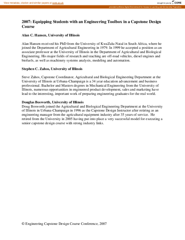 (PDF) Equipping Students with an Engineering Toolbox in a Capstone ...