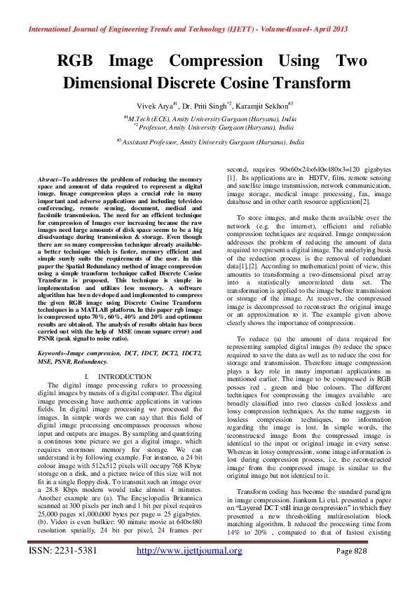 (PDF) RGB Image Compression Using Two Dimensional Discrete Cosine Transform