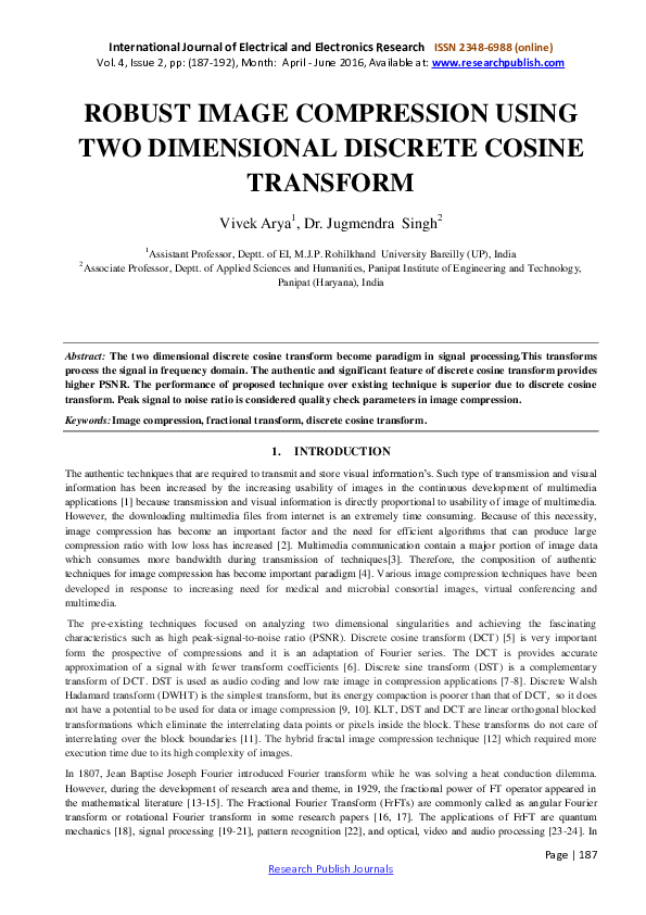 (PDF) ROBUST IMAGE COMPRESSION USING TWO DIMENSIONAL DISCRETE COSINE ...