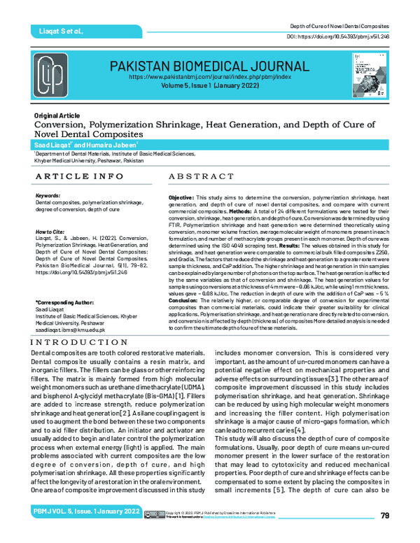 (PDF) Conversion, Polymerization Shrinkage, Heat Generation, and Depth