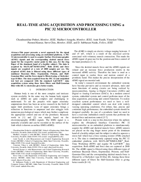 (PDF) Real-Time sEMG Acquisition and Processing Using a PIC 32 ...