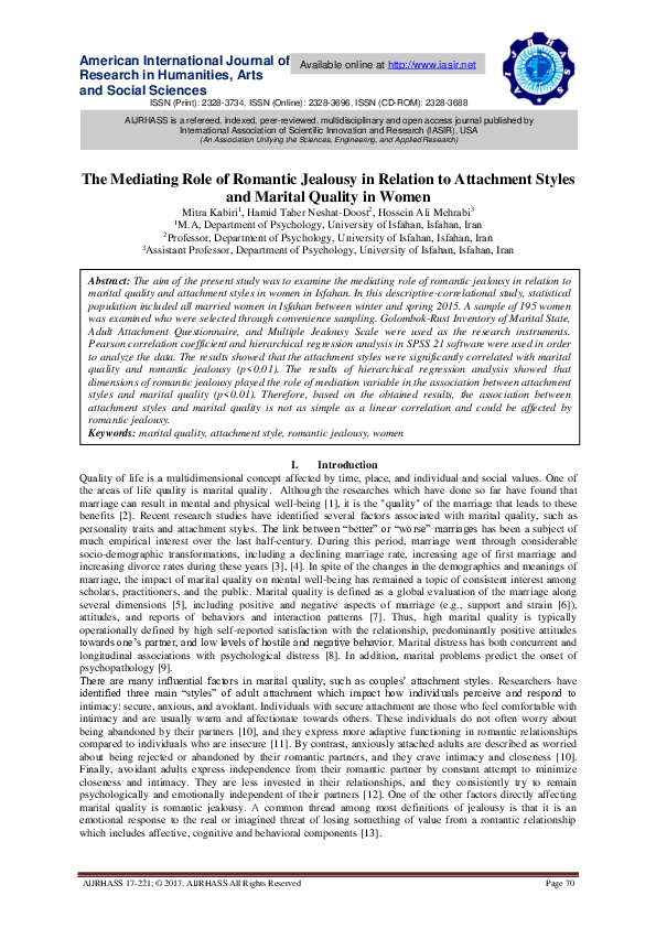 (PDF) The Mediating Role of Romantic Jealousy in Relation to Attachment ...