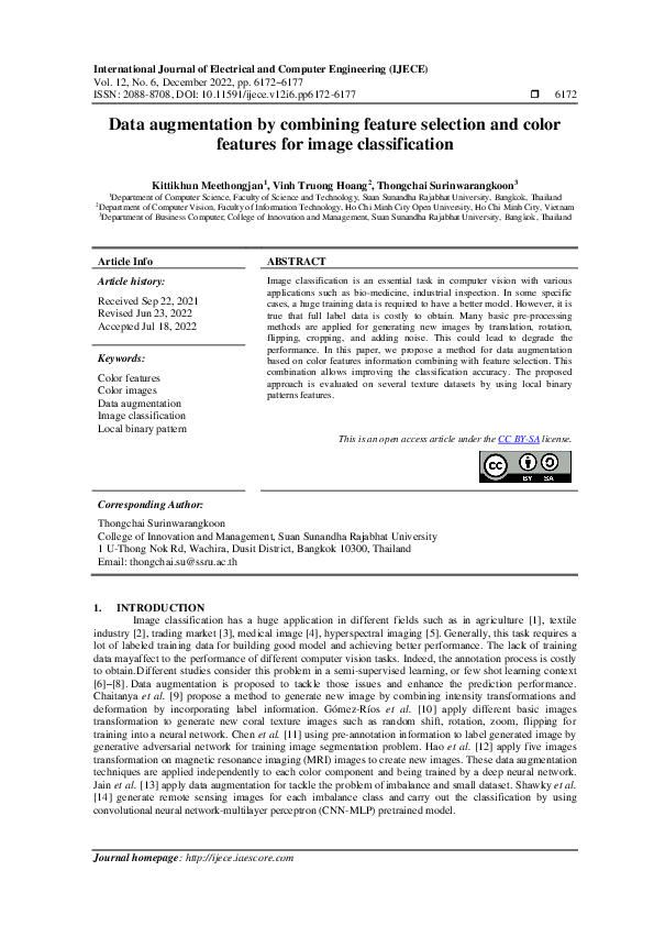 (PDF) Data augmentation by combining feature selection and color ...