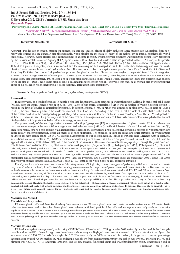 (PDF) Polypropylene Waste Plastic into Light Fractional Gasoline Grade