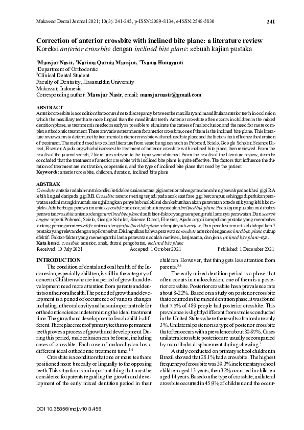 (PDF) Correction of anterior crossbite with inclined bite plane: a ...