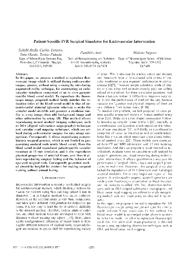 (PDF) Patient-Specific IVR Surgical Simulator for Endovascular Intervention