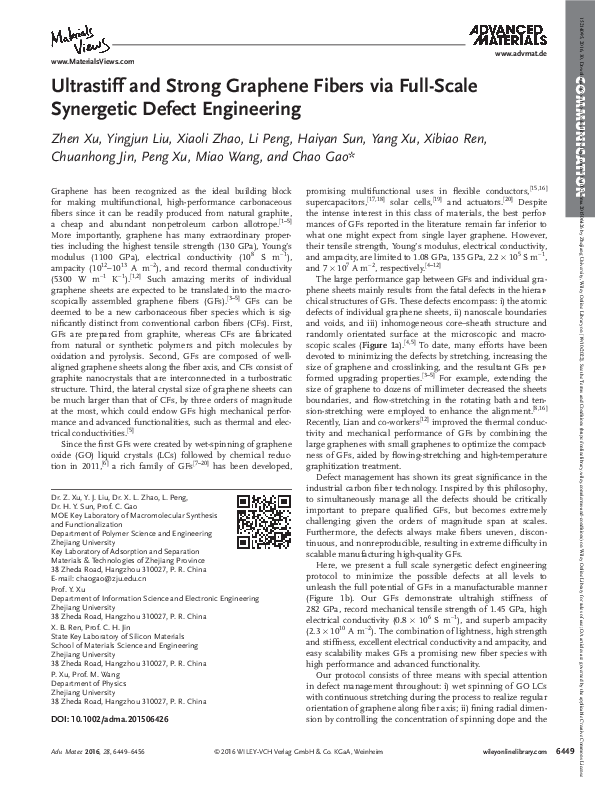 (PDF) Ultrastiff and Strong Graphene Fibers via Full-Scale Synergetic ...