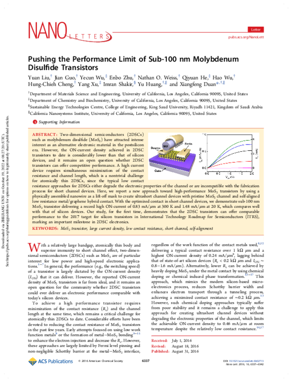 (PDF) Pushing the Performance Limit of Sub-100 nm Molybdenum Disulfide ...