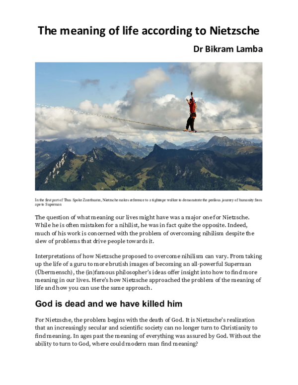 (DOC) The meaning of life according to Nietzsche Bikram Lamba