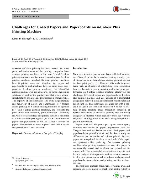 (PDF) Challenges for Coated Papers and Paperboards on 4-Colour Plus ...
