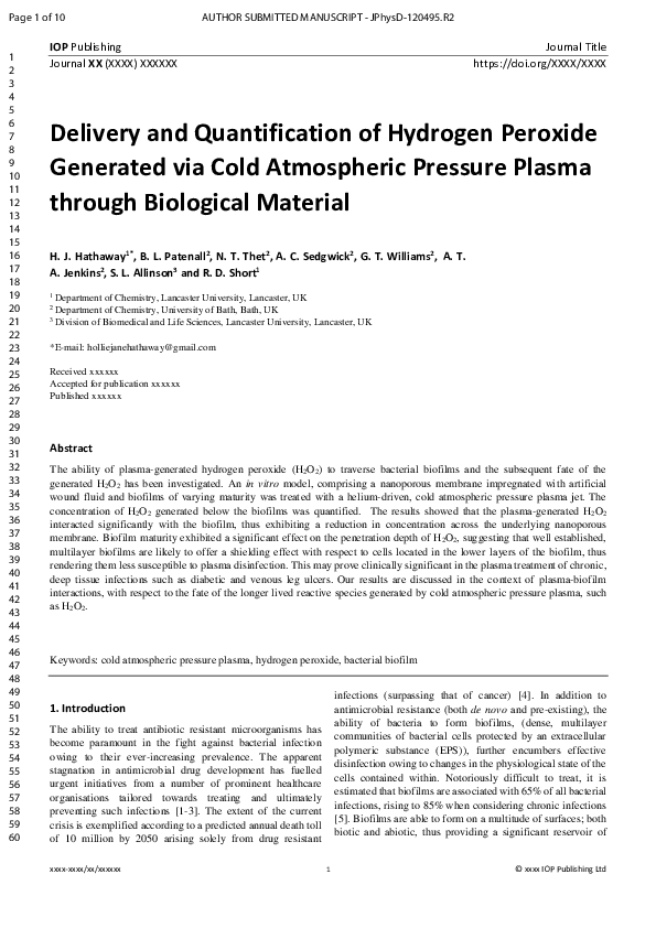 (PDF) Delivery and quantification of hydrogen peroxide generated via ...