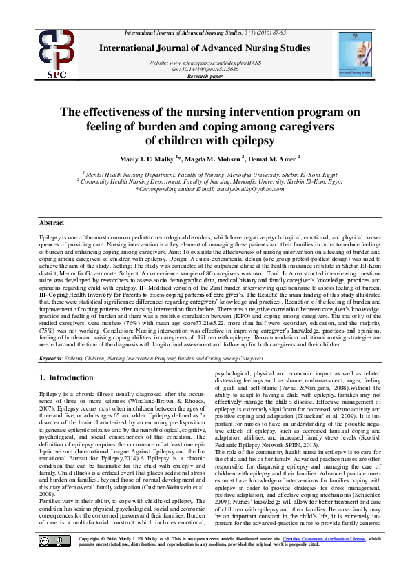(PDF) The effectiveness of the nursing intervention program on feeling ...