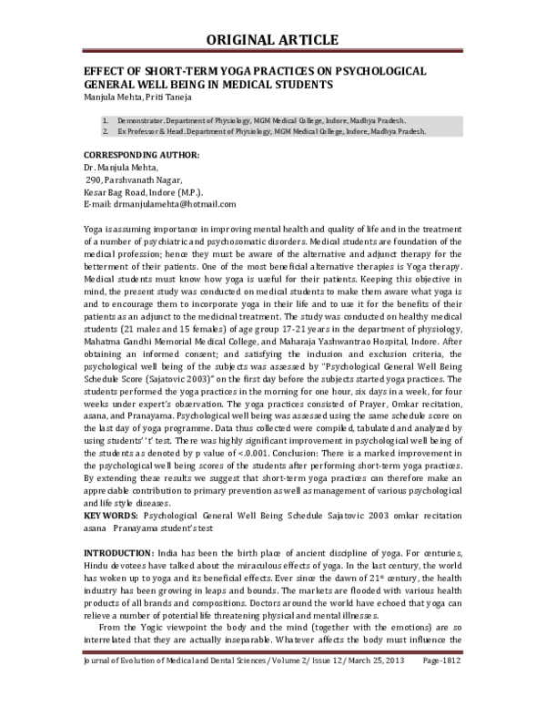 (PDF) Effect of Short-Term Yoga Practices on Psychological General Well ...