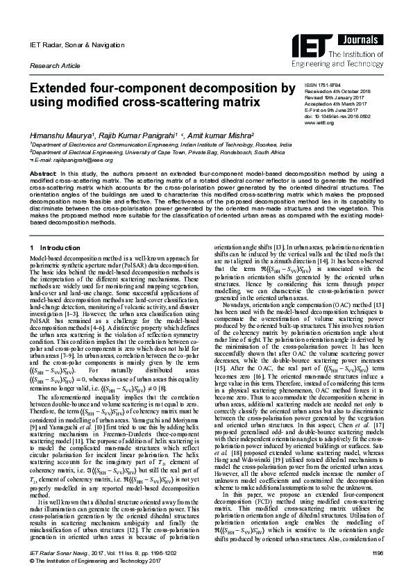 (PDF) Extended Four-Component Decomposition by Using ModifiedCross ...
