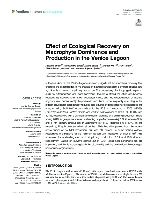 (PDF) Effect of Ecological Recovery on Macrophyte Dominance and ...