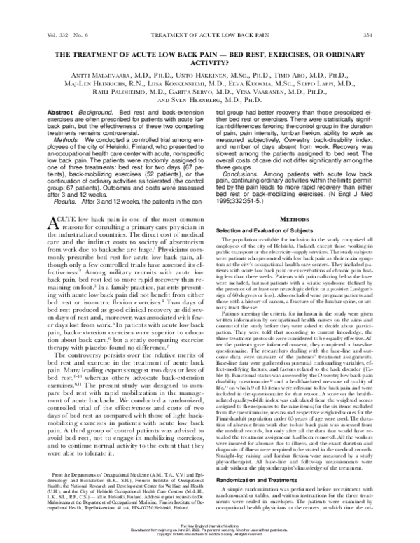 (PDF) The Treatment of Acute Low Back Pain — Bed Rest, Exercises, or ...