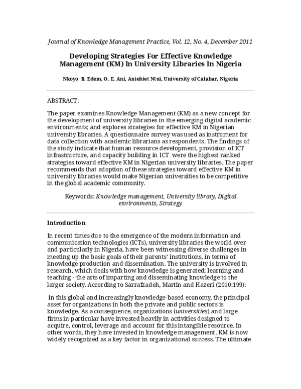 (PDF) Developing Strategies For Effective Knowledge Management (KM) In ...