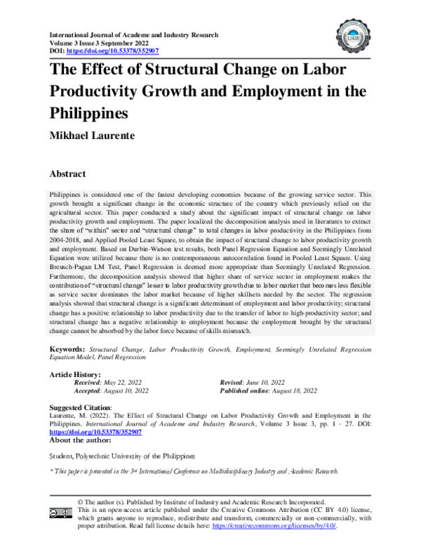 (PDF) The Effect of Structural Change on Labor Productivity Growth and ...