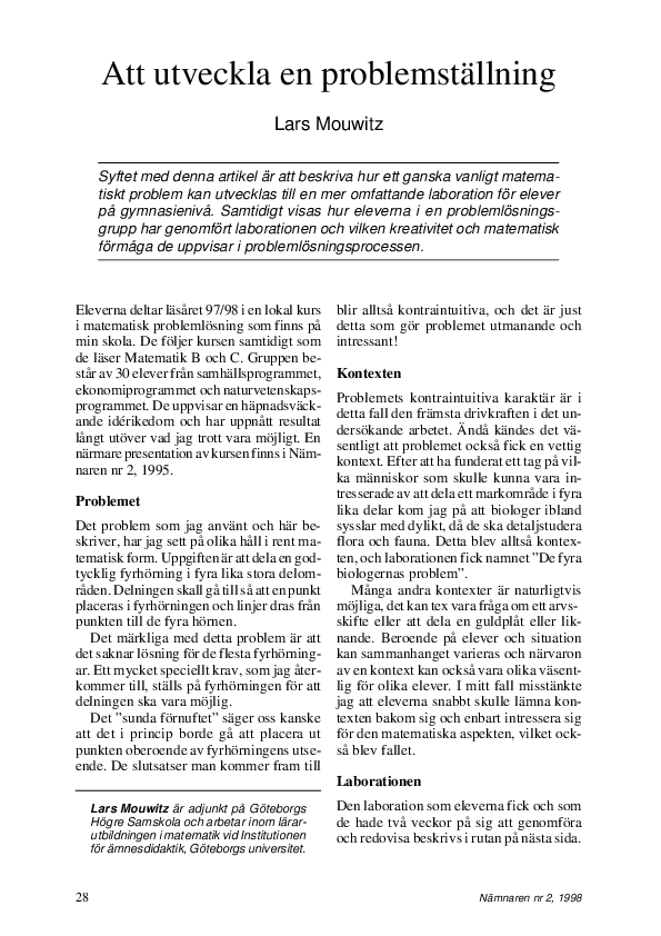 Att utveckla en problemställning