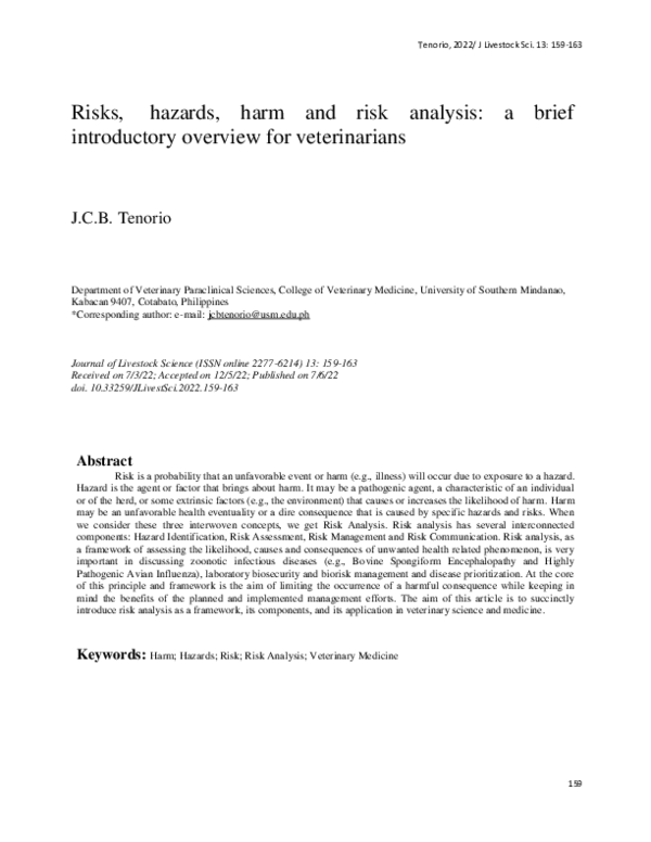 (PDF) Risks, hazards, harm and risk analysis: a brief introductory ...