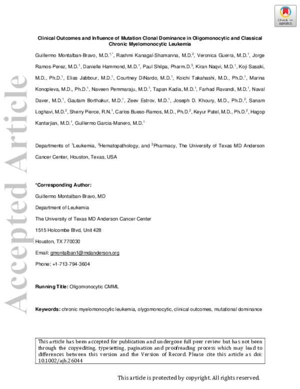 (PDF) Clinical Outcomes and Influence of Mutation Clonal Dominance in ...