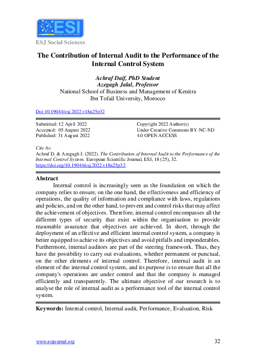 (PDF) The Contribution of Internal Audit to the Performance of the ...
