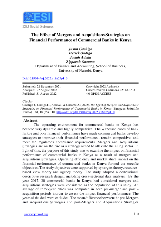 (PDF) The Effect of Mergers and Acquisitions Strategies on Financial ...