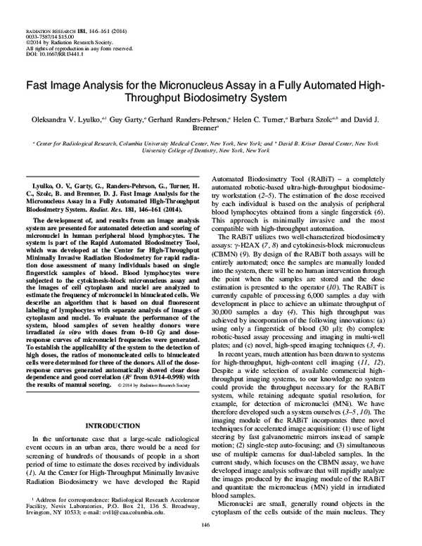(PDF) Fast Image Analysis for the Micronucleus Assay in a Fully ...