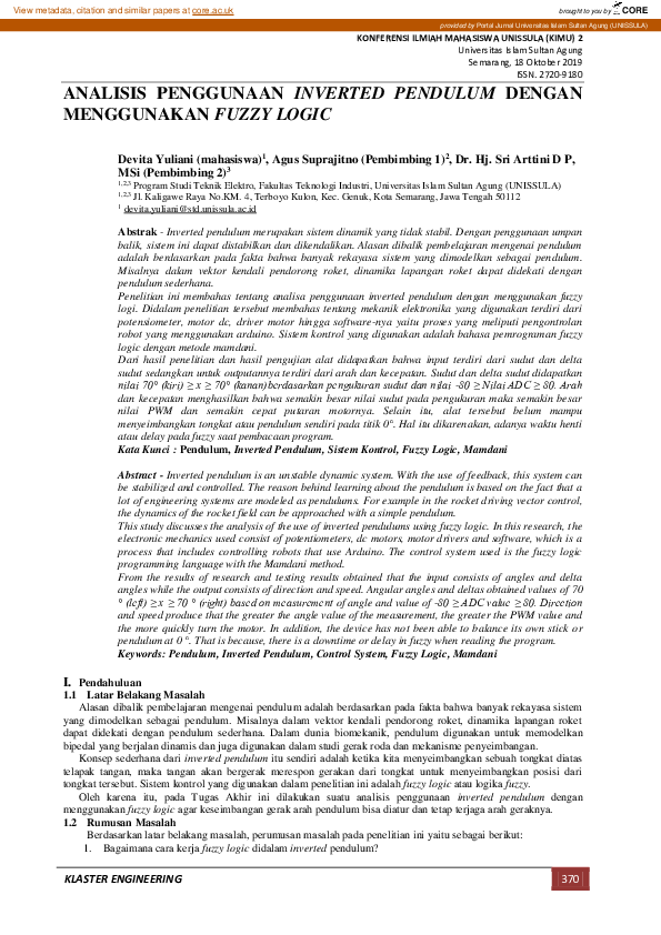(PDF) Analisis Penggunaan Inverted Pendulum Dengan Menggunakan Fuzzy Logic