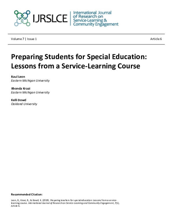 (PDF) Preparing Teachers for Special Education: Lessons from a Service ...