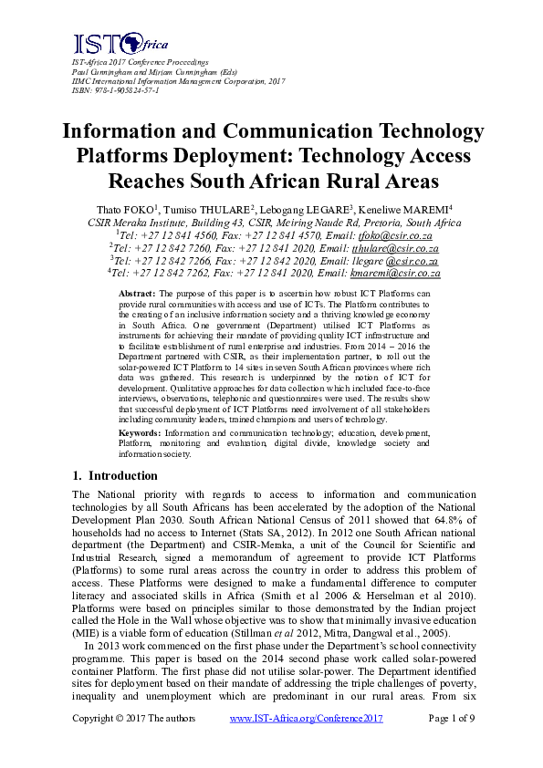 (PDF) Information and communication technology platforms deployment ...