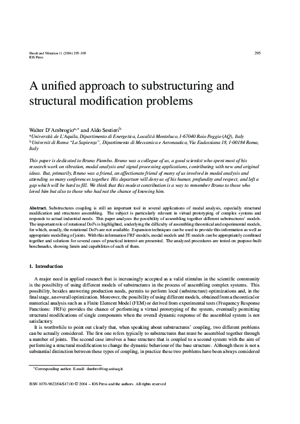 (PDF) A Unified Approach to Substructuring and Structural Modification ...