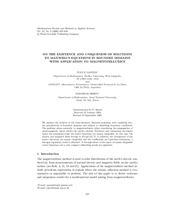 (PDF) On the Existence and Uniqueness of Solutions to Maxwell's ...