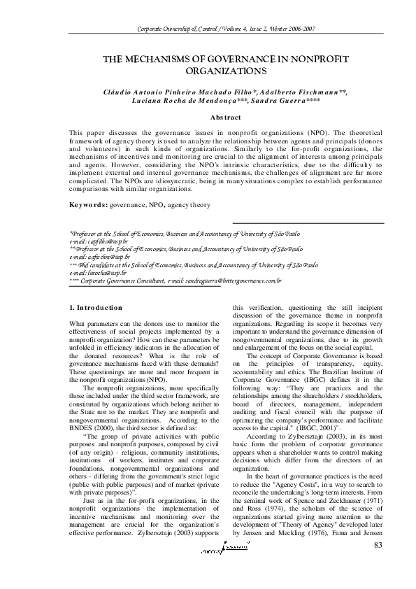 (PDF) The mechanisms of governance in nonprofit organizations