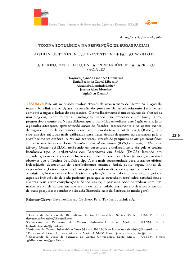 (PDF) Toxina Botulínica Na Prevenção De Rugas Faciais