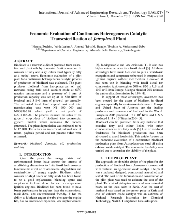 (PDF) Economic Evaluation of Continuous Heterogeneous Catalytic ...