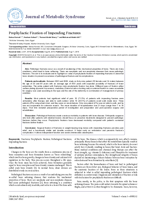 (PDF) Prophylactic Fixation of Impending Fractures Bahaa Kornah Academia.edu