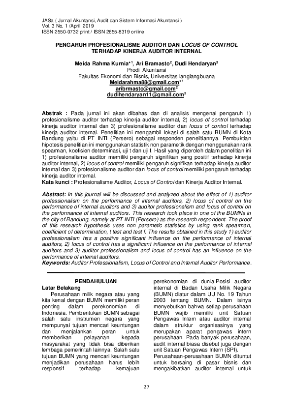 (PDF) Pengaruh Profesionalisme Auditor dan Locus Of Control terhadap ...