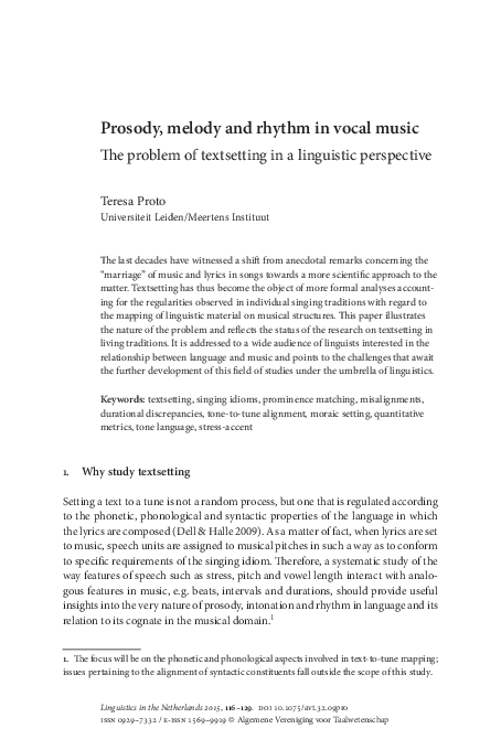 (PDF) Prosody, melody and rhythm in vocal music